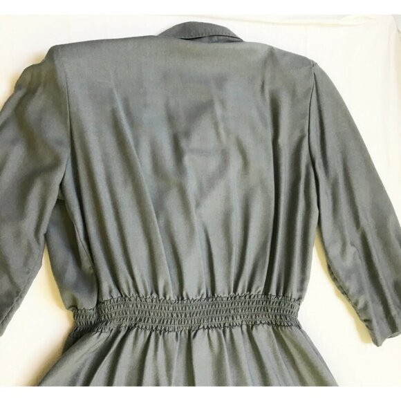 Vintage Traditional Worker Dress Womens 12 Gray Collared Elastic Waist USA Made - Picture 11 of 11